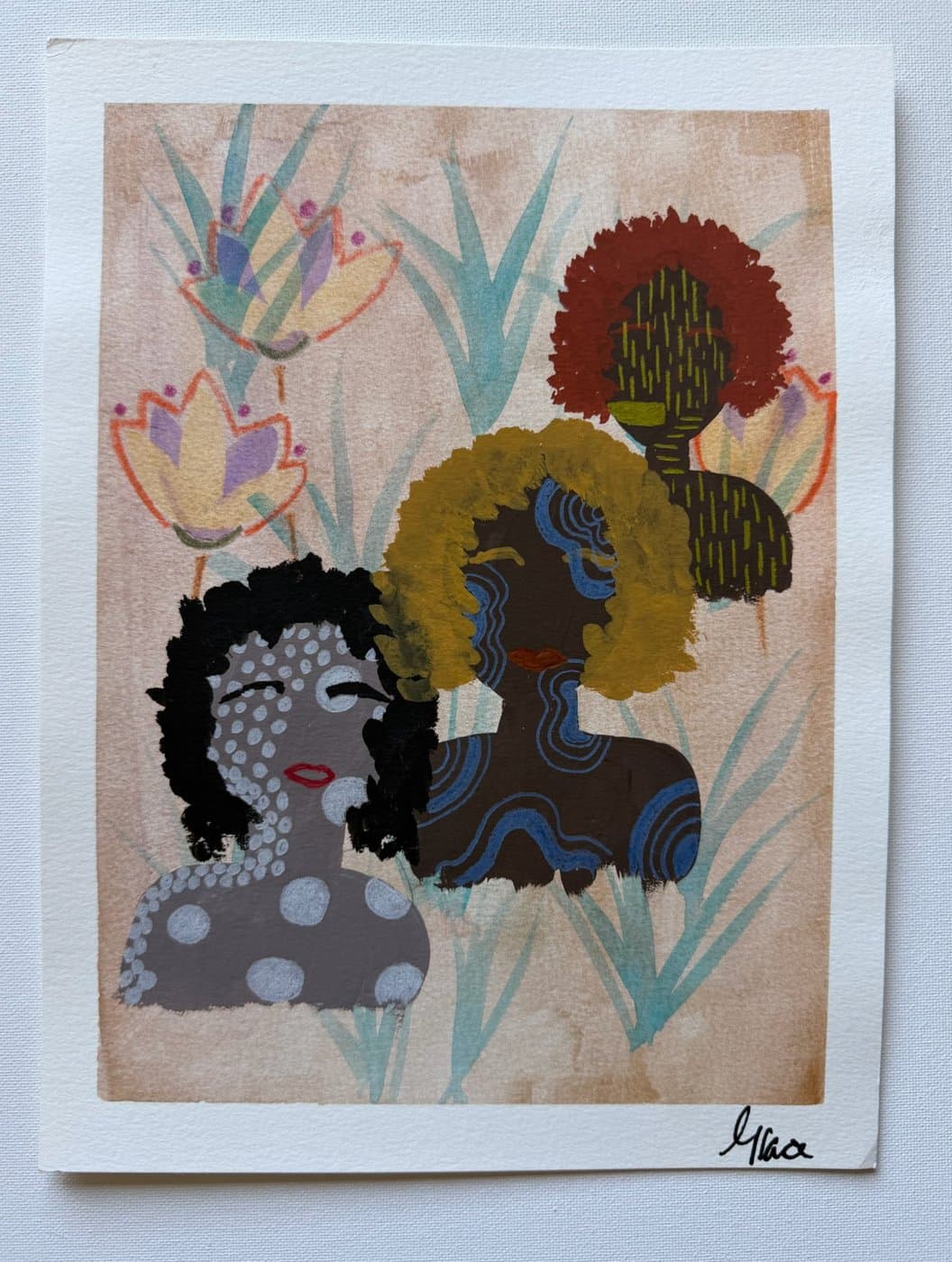 Among the Lilies, original painting on paper by Grace Vieira