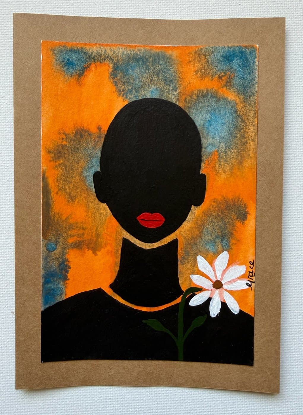 Orange Sky, hand-painted card by Grace Vieira
