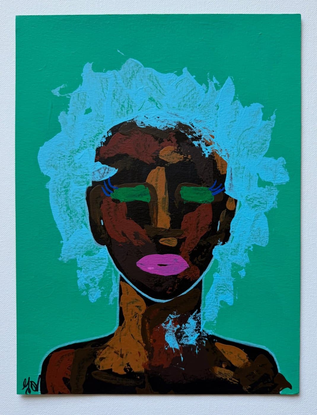 Sky Blue Hair, original painting on paper by Grace Vieira