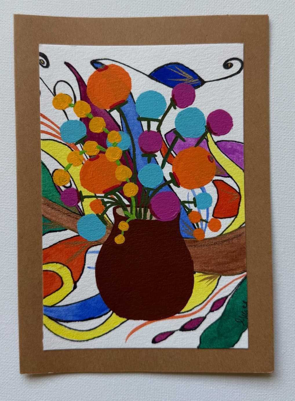 Swirl Bouquet, hand-painted card by Grace Vieira