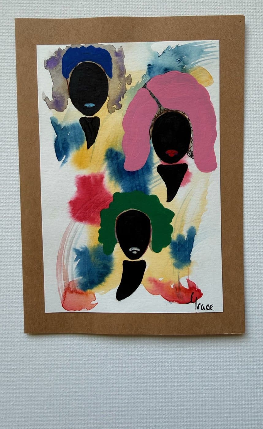 Three Friends, hand-painted card by Grace Vieira