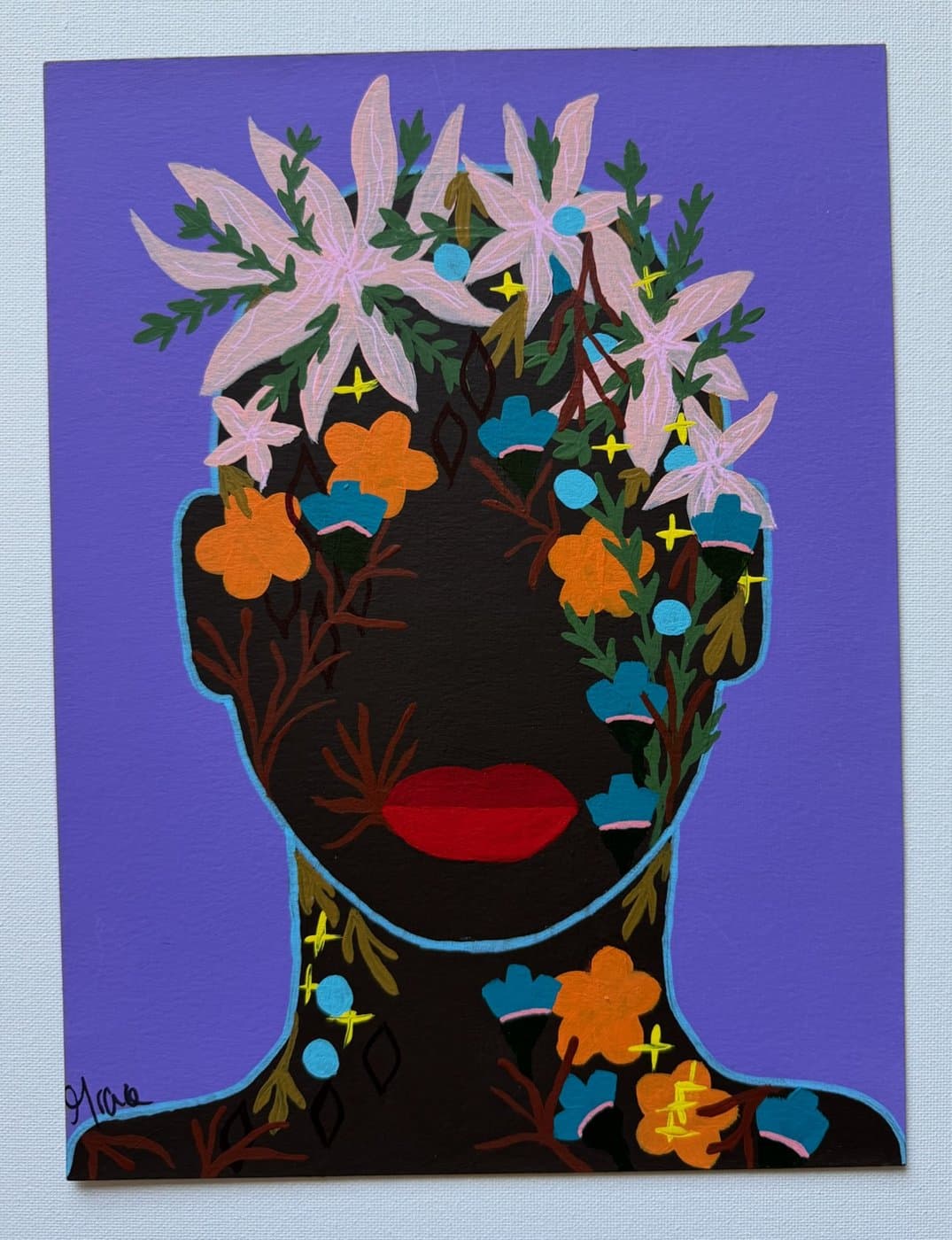 Violet Bloom, original painting on paper by Grace Vieira